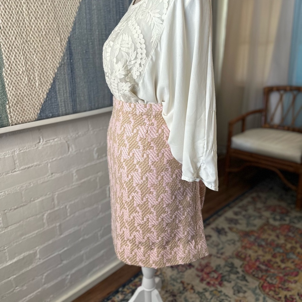 Vintage Peggy Jennings Pink and Gold Houndstooth Tweed Skirt - Picture 6 of 12